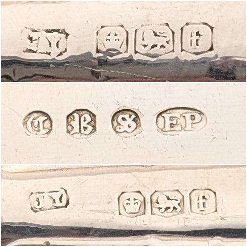 1923 British Antique Pure Silver Handle Dessert Cutlery 5 Pair Yates Brothers Wooden Box